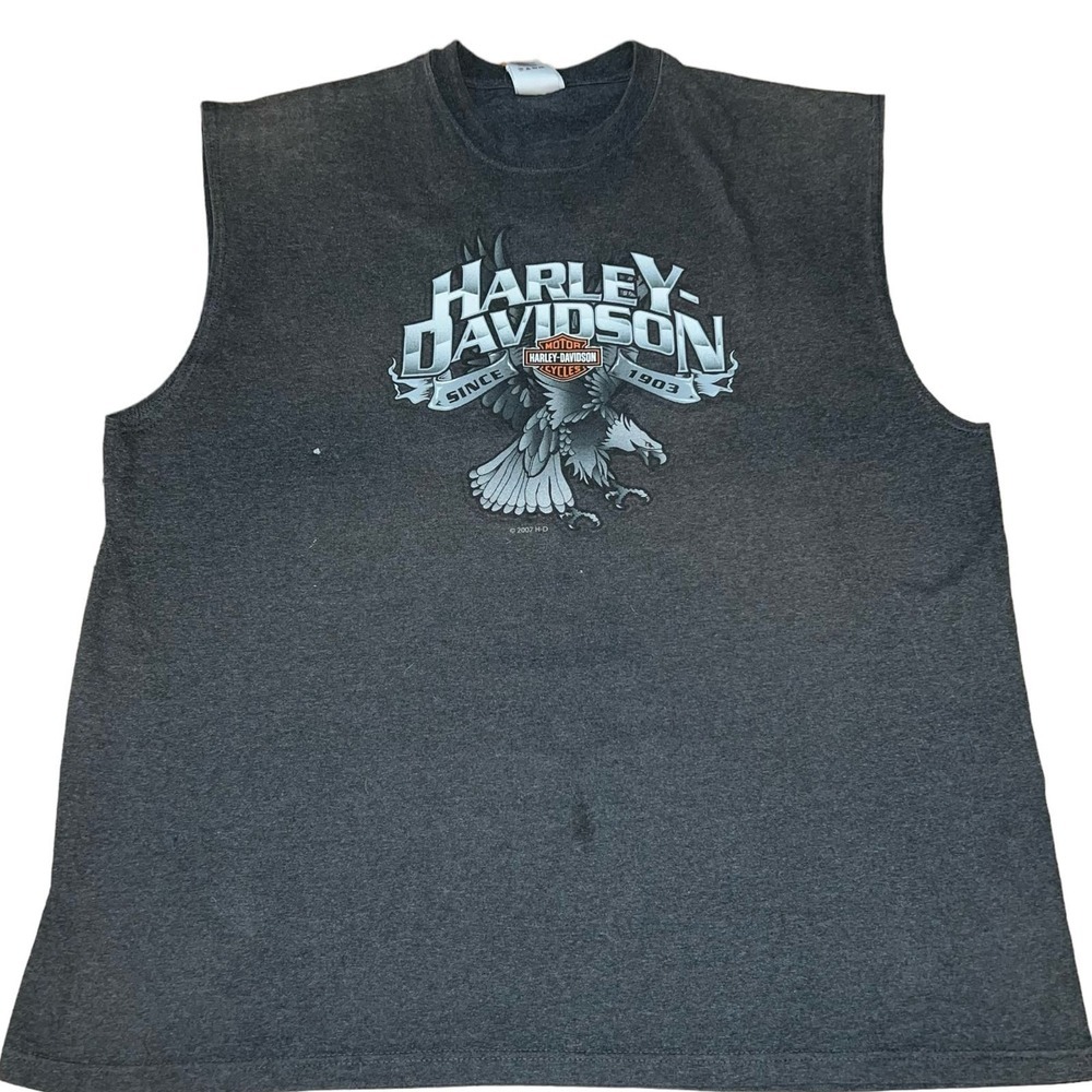 Men’s Cape Fear Harley Davidson Fayetteville, NC Gray Muscle Tee Shirt 2X